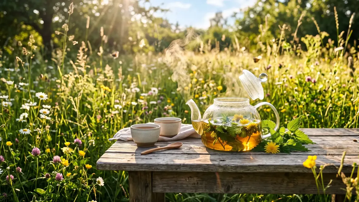 Junge Brennnesseltriebe im Frühjahr in einer halbschattigen Gartenecke