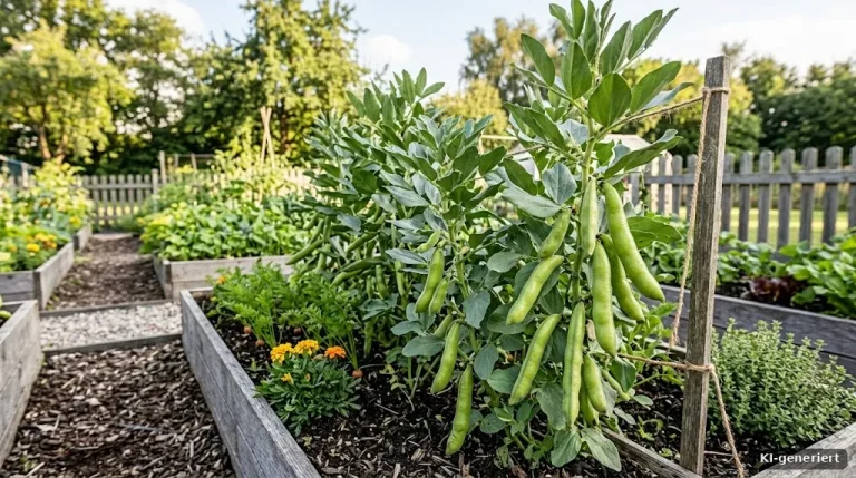 Dicke Bohnen mit dicken Hülsen im Frühsommerbeet