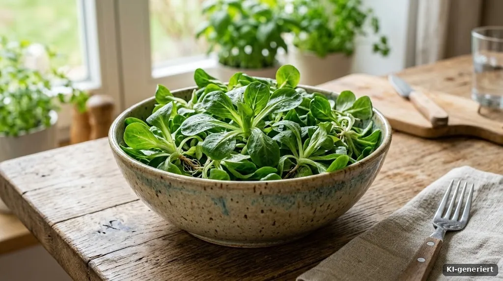 Geputzter Feldsalat in einer Schale