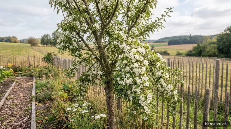 Felsenbirne in weißer Frühlingsblüte im Garten