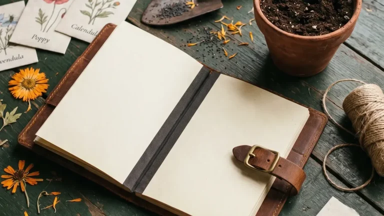 Gartenplanung mit Notizbuch und Saatguttüten