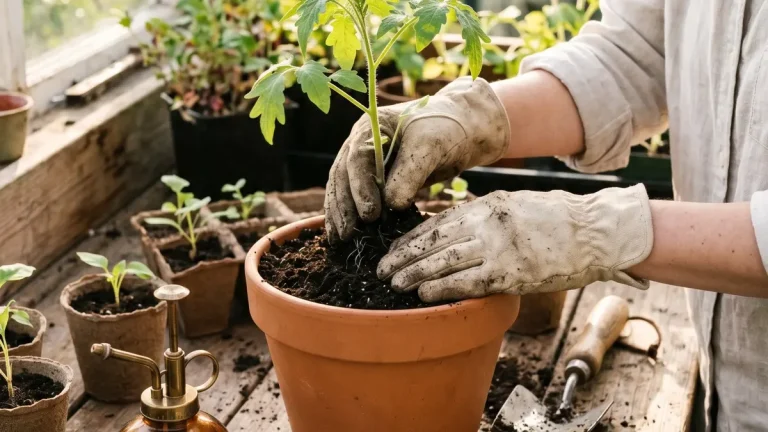 Anzuchtschalen mit Paprika- und Sellerie-Keimlingen auf einer hellen Fensterbank im Februar