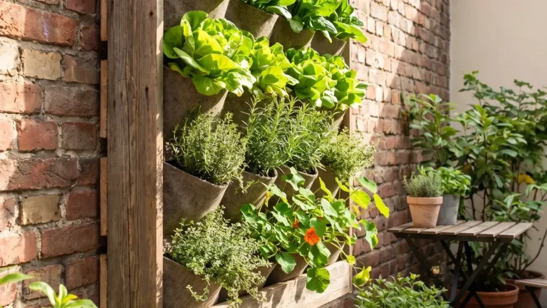 Gemeinschaftsgarten mit Hochbeeten zwischen Mehrfamilienhäusern in der Stadt