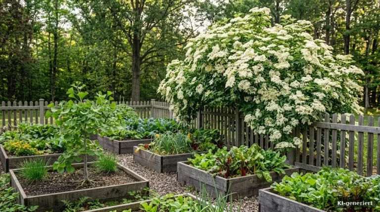 Holunderstrauch in voller weißer Blüte