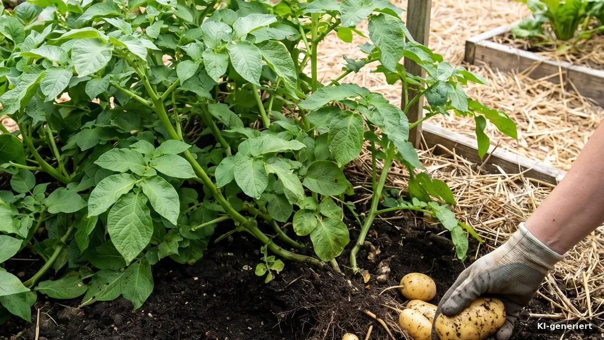 Kartoffeln werden aus der Erde geholt
