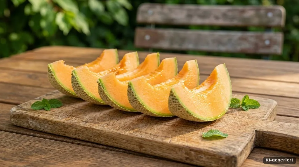 Aufgeschnittene Melone auf einem Holzbrett