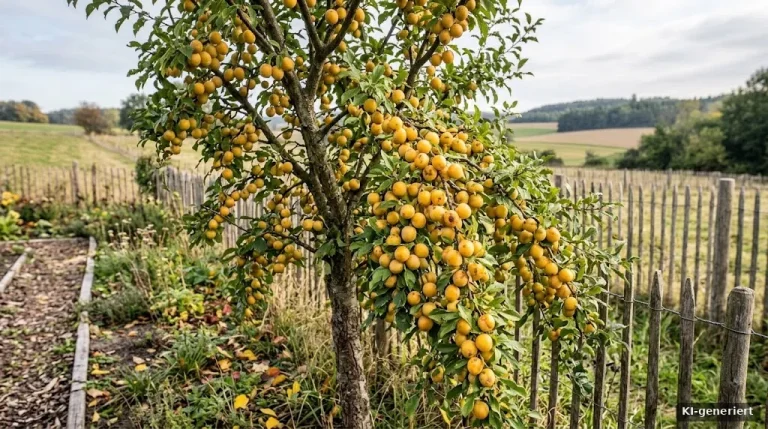 Mirabellenbaum mit vielen kleinen gelben Früchten