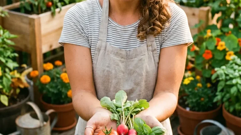 Obstgarten mit jungen Apfelbäumen, gemulchten Baumscheiben und Beerensträuchern in Reihen