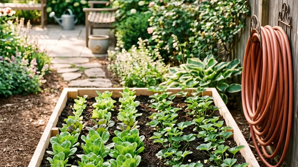 Gezeichneter Beetplan auf Karopapier mit Gemüsebeeten, Wegen und Kompostplatz