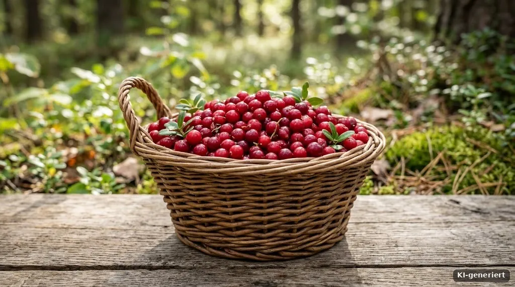 Preiselbeeren in einem kleinen Korb