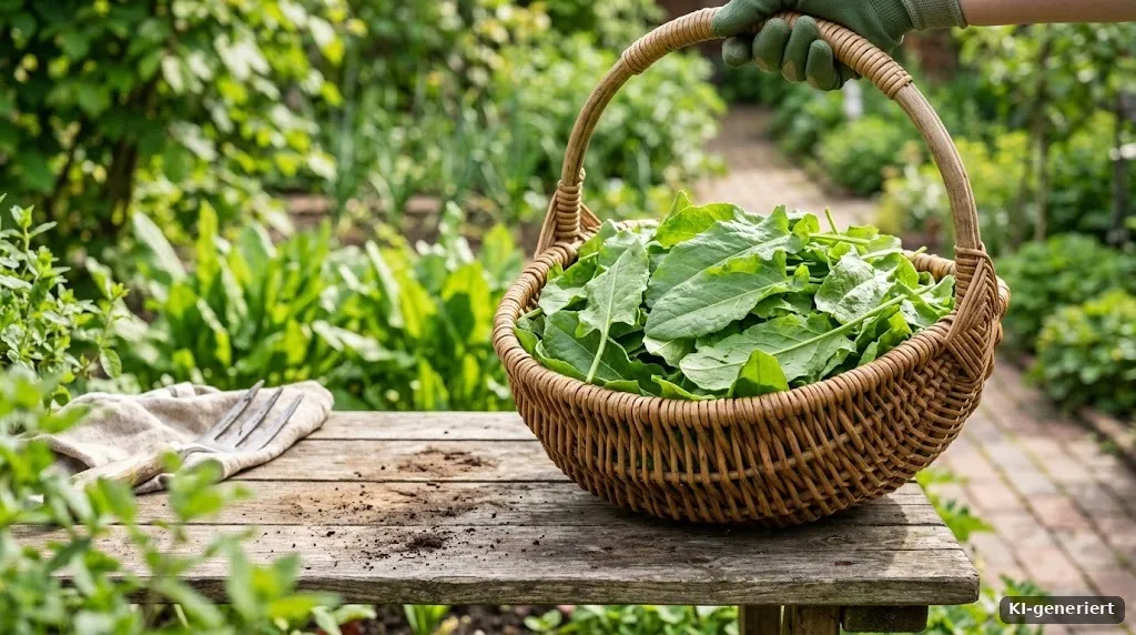 Geerntete Sauerampferblätter in einem Korb