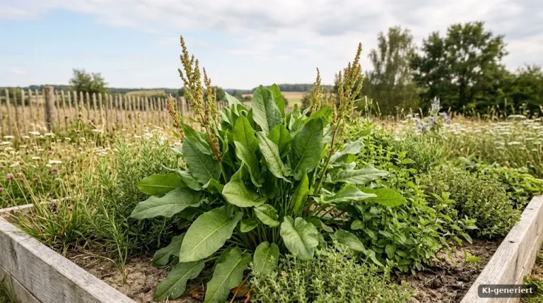Sauerampfer mit saftigen Blättern im Kräuterbeet