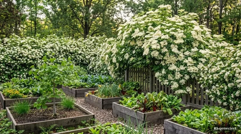 Weißdornhecke in weißer Blüte