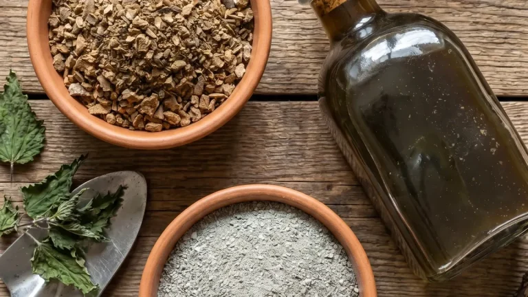 Eimer mit angesetzter Brennnesseljauche neben blühender Phacelia im Gemüsebeet
