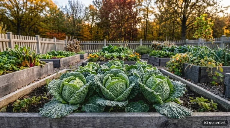 Wirsingkohl mit gekrausten Blättern im Winterbeet