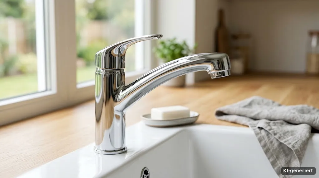 Blitzblanker Wasserhahn aus Chrom über einem Waschbecken