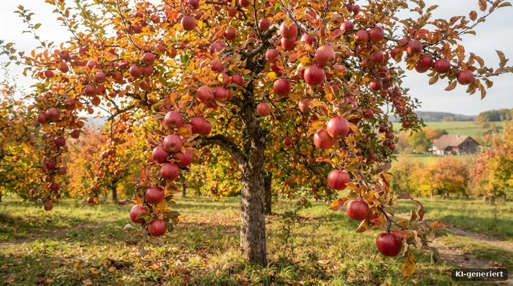 Apfelbaum mit roten Äpfeln im Herbst